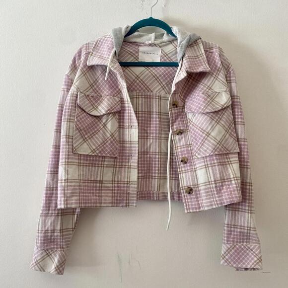 AEROPOSTALE pink cream plaid flannel jacket - Picture 2 of 5